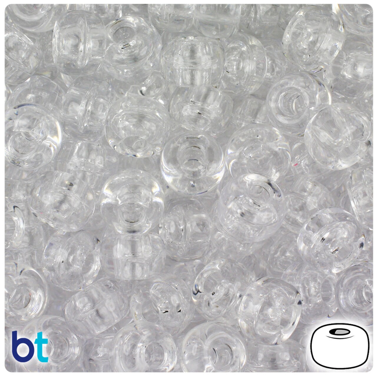 BeadTin Crystal Transparent 11mm Large Barrel Plastic Pony Beads (250pcs)